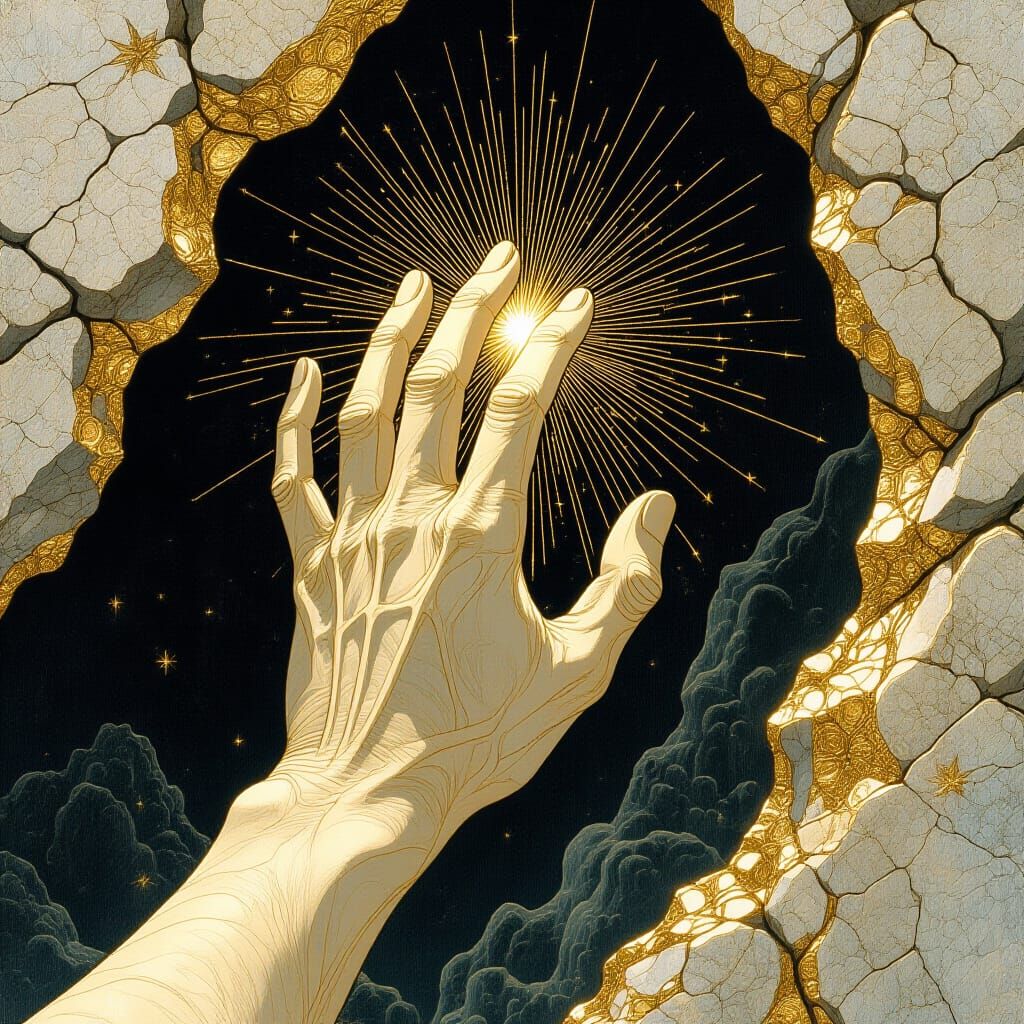 Ethereal Hand of God Writing on Stone