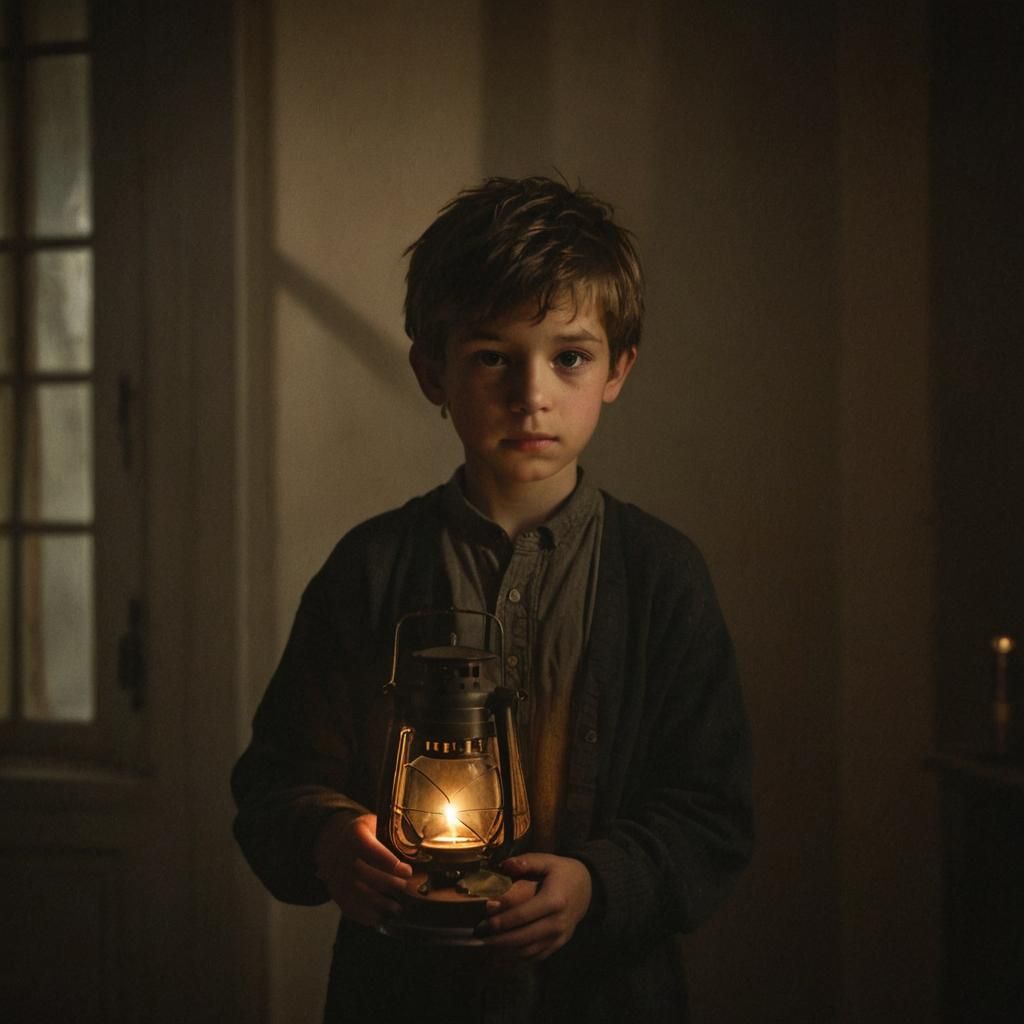 Boy with Lantern: Chiaroscuro Portrait