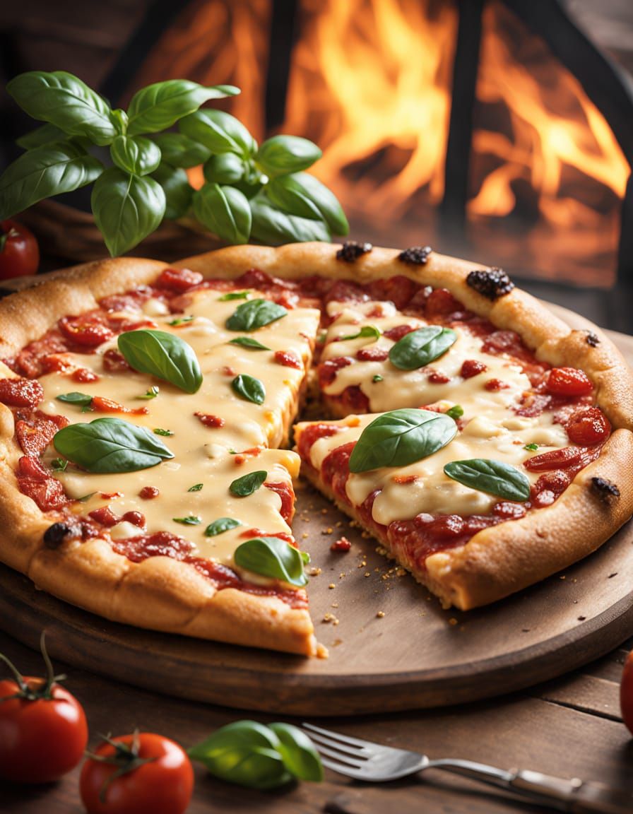 Delicious Cheese Pizza in Thomas Kinkade Style