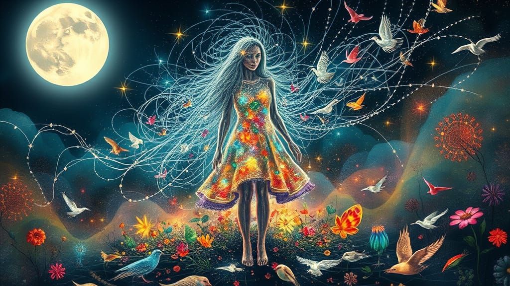 Mystical Woman in Lush, Whirling Dance, as Dreamlike Fantasy...