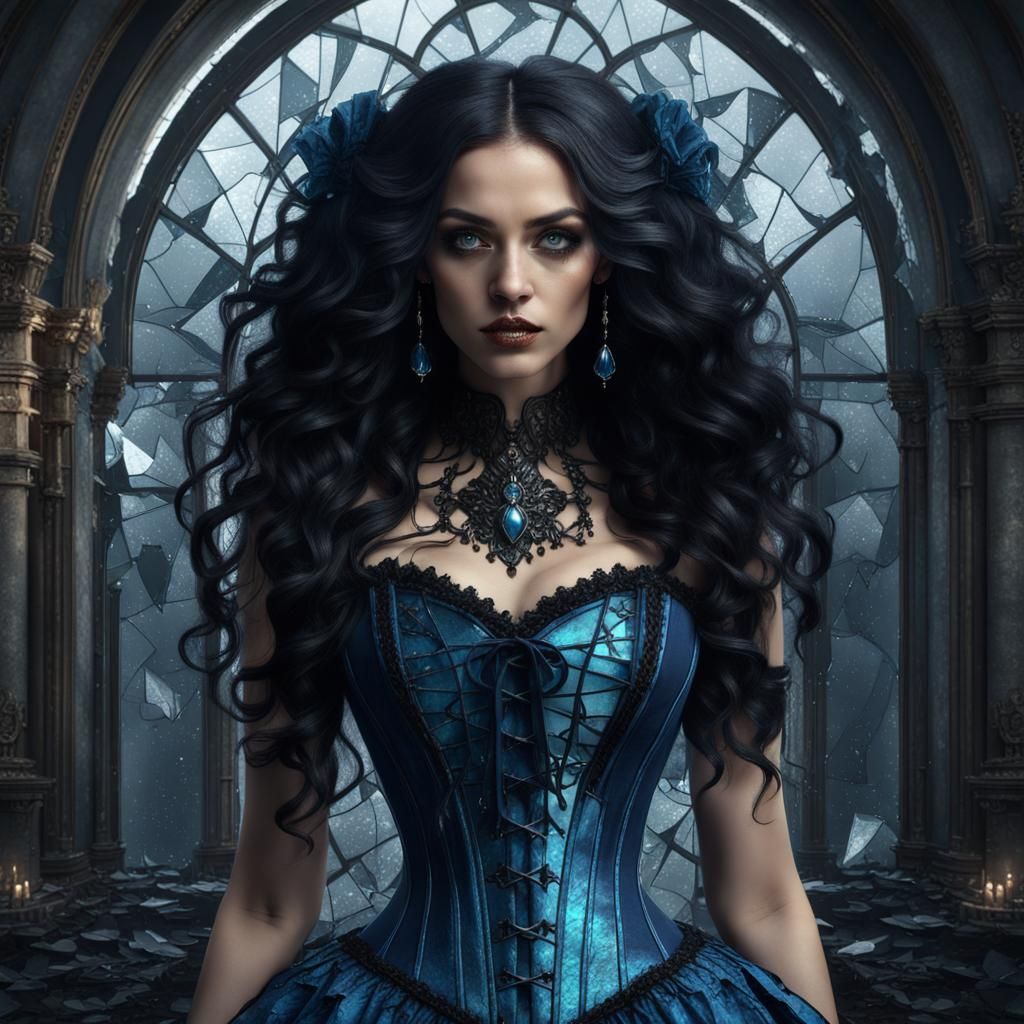 Gothic Alice in Shattered Glass Reflection