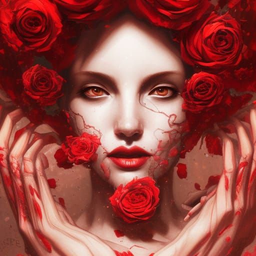 Tentacle Monster Portrait with Red Roses