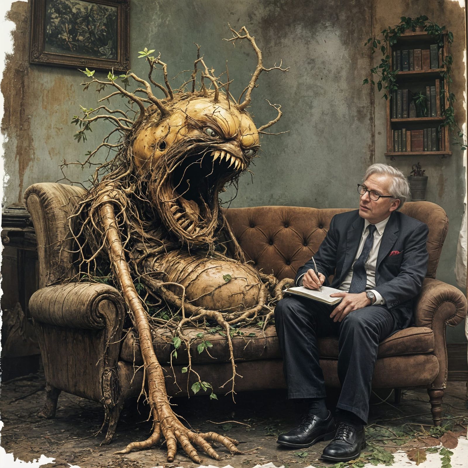 Anxious Plant Seeks Therapy: Watercolor Gouache Painting