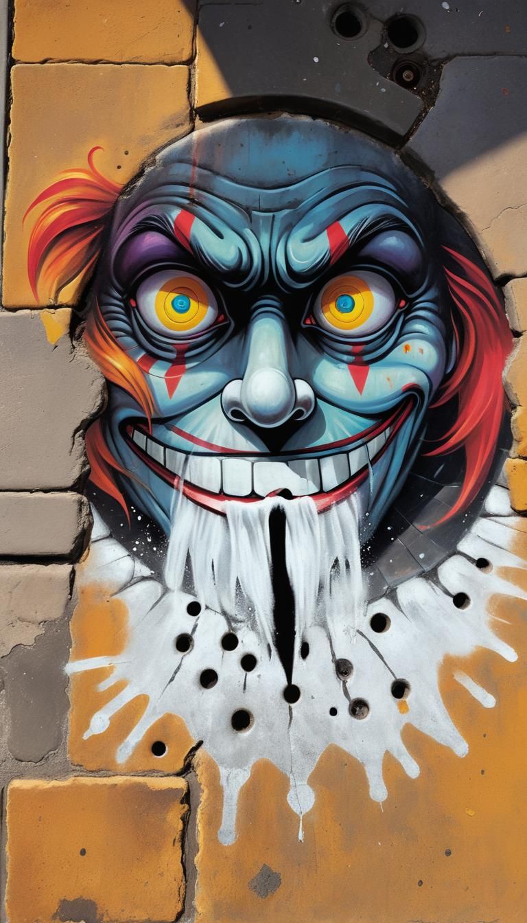 Evil Clown Chalk Art in Old City Style