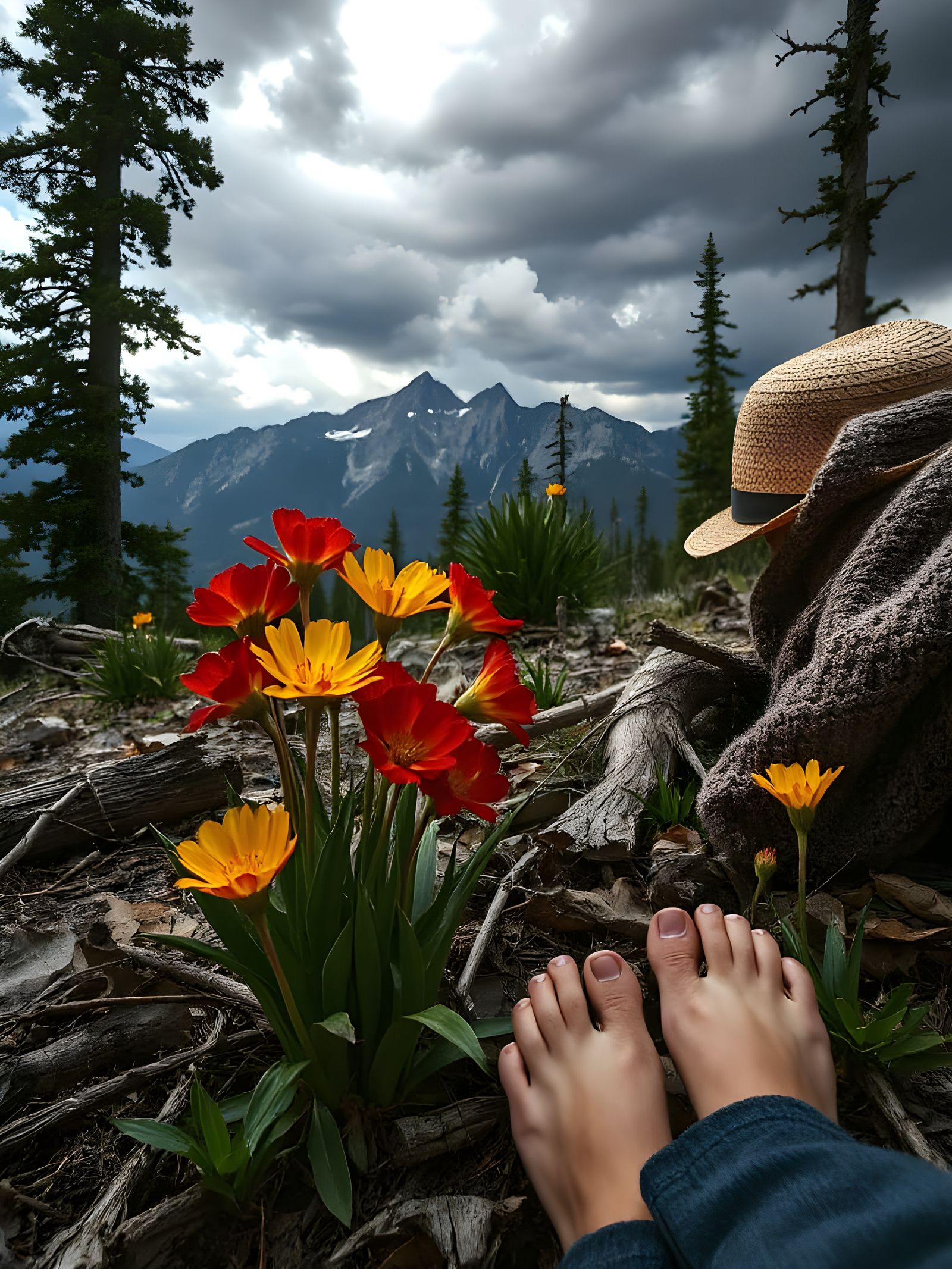 Resilient Wildflowers Emerge in Moody Mountain Landscape