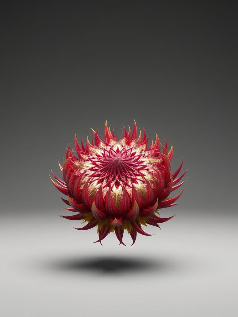 Hyper-Realistic Thistle Flower with Intricate Fractal Patter...
