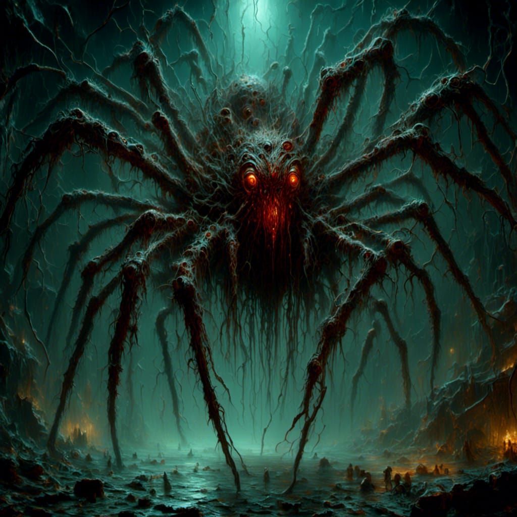 Grotesque Spider Humanoid in Macabre Chiaroscuro