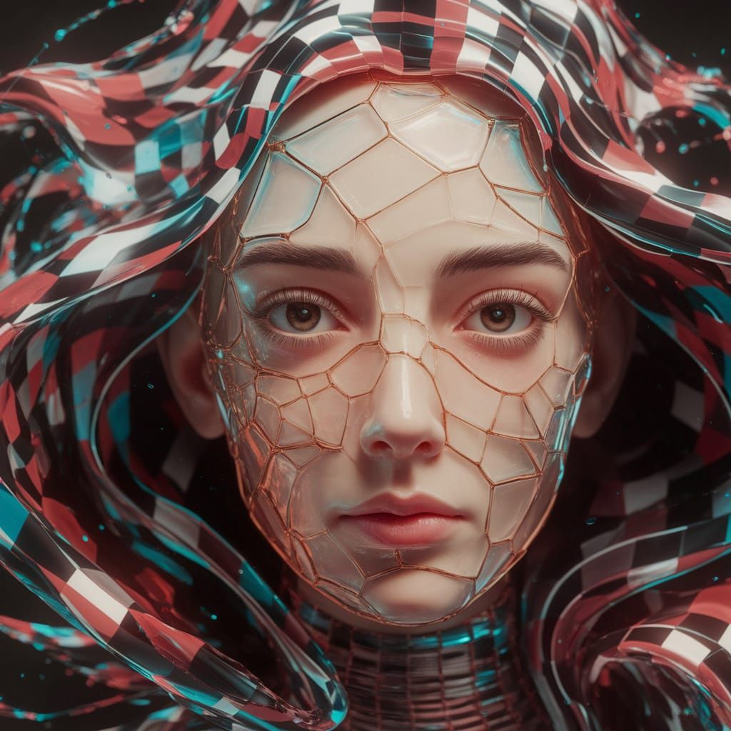 Surreal Gingham Landscape Dissolves into Quantum Textures