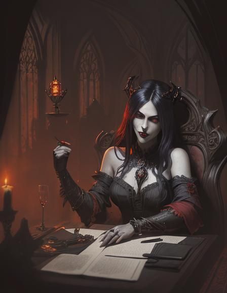 Vampire Portrait in Ornate Office, Dark Fantasy Art