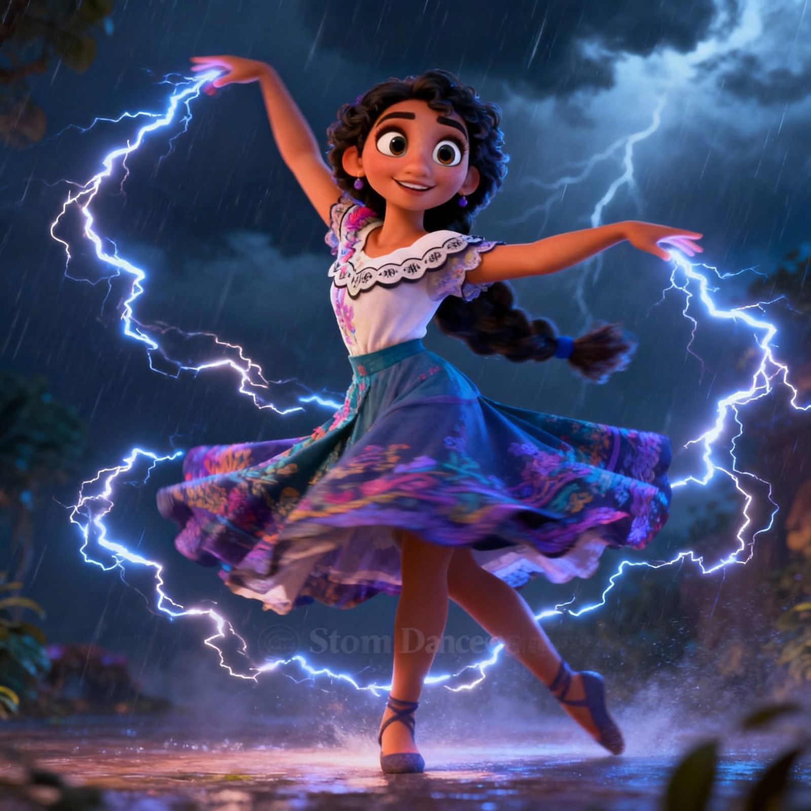 Storm Dancer Woman Controls Weather with Dance in 3D Cartoon...