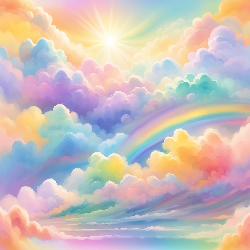 Dreamy Rainbow World in Impressionist Pastel Style