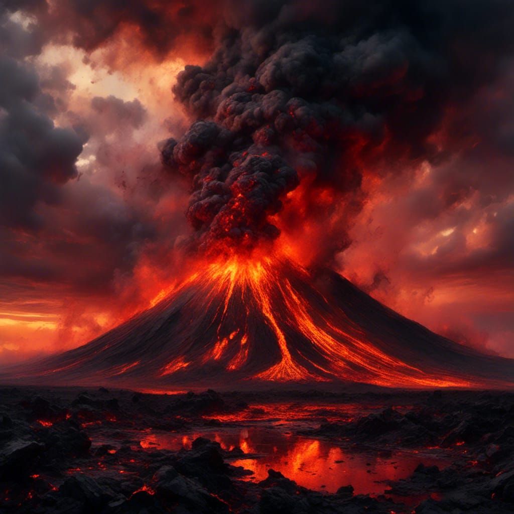 Volcanic Eruption in Apocalyptic Oil Painting Style