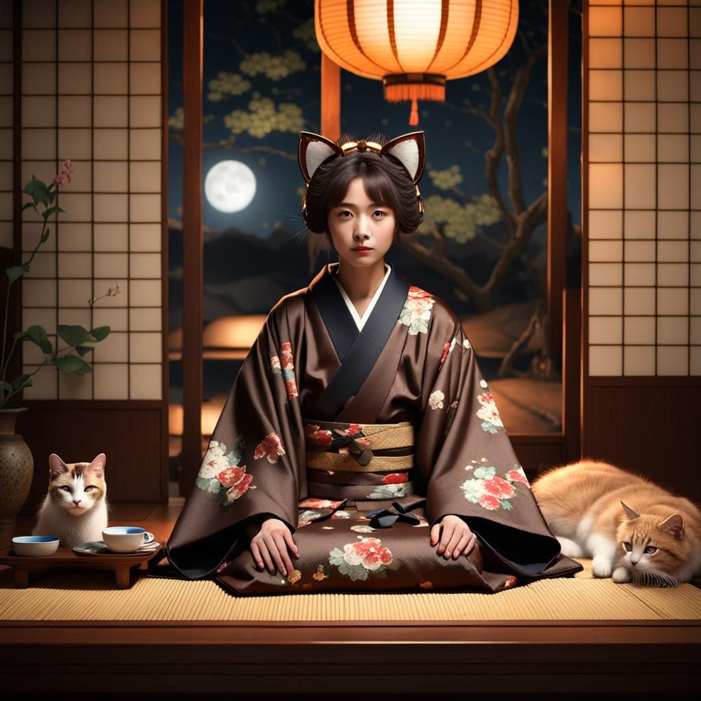 Woman with Cat Features in Turn-of-the-Century Japan