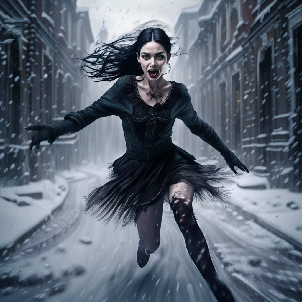 Gothic Ballerina Runs in Noir Style
