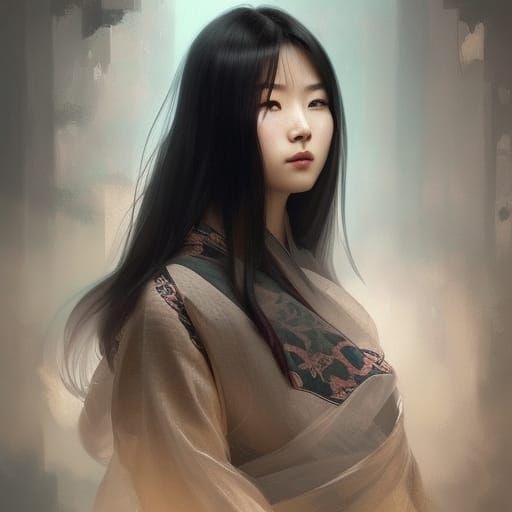 Chinese Woman Portrait in Hyperdetailed Style