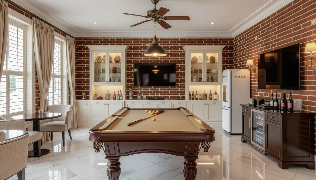 Victorian Billiards Room in Ivory and Brick Tones