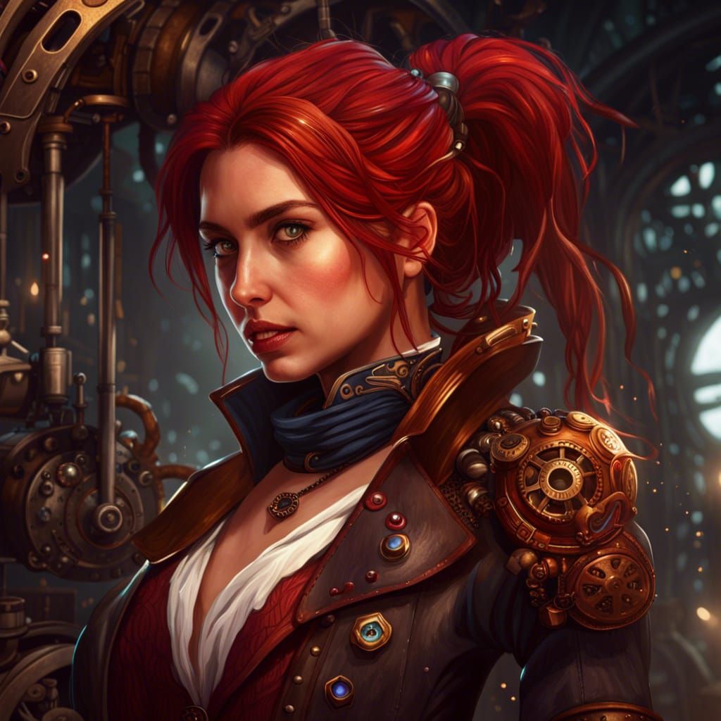 Steampunk Girl with Red Hair in Digital Art