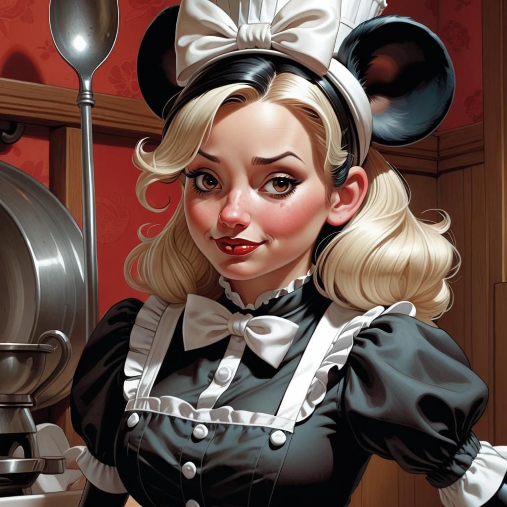Minnie Mouse Maid Portrait in Comic Book Style