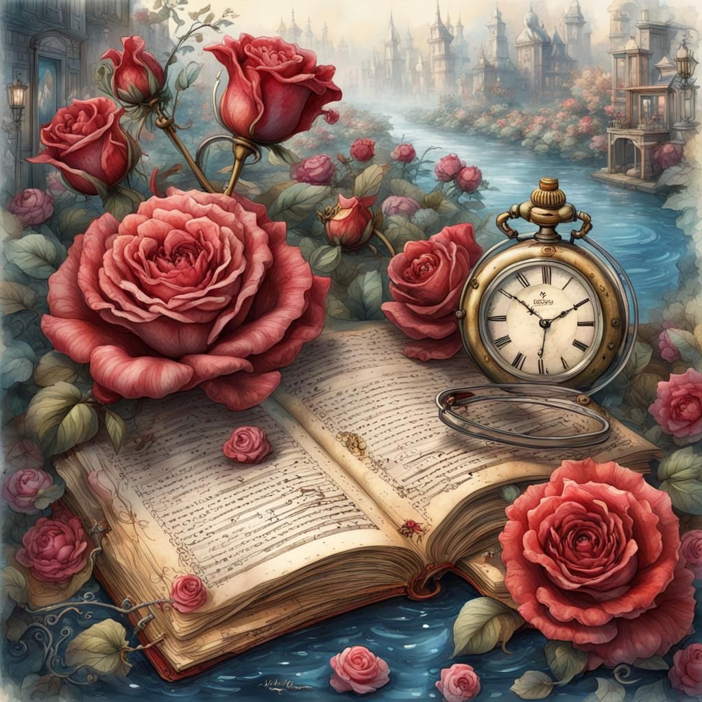 Floral Music Collage with Vintage Watercolor Filter