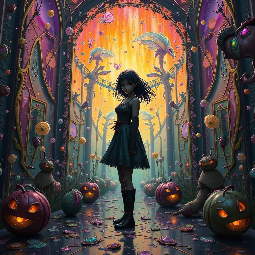 Surreal Haunted Funhouse in Abstract Expressionism