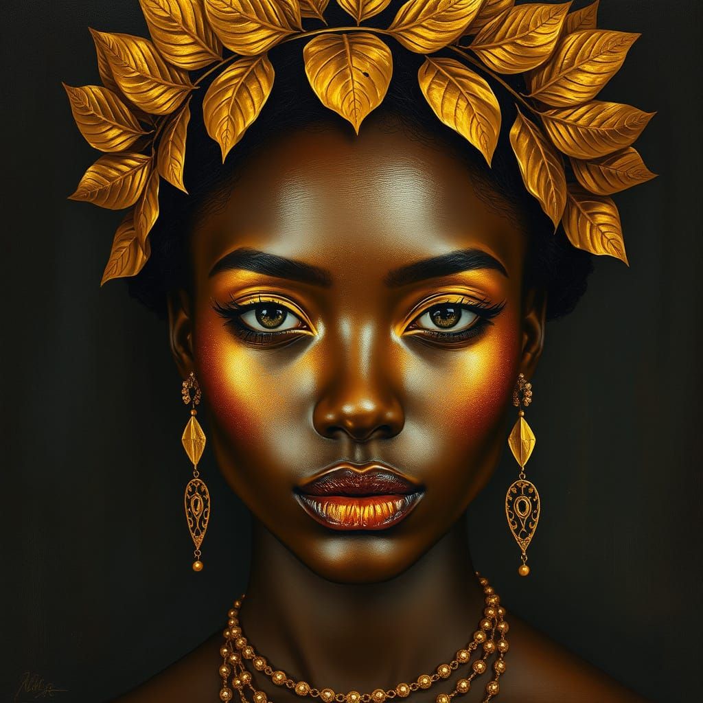 Golden Goddess Portrait in Neoclassical Style