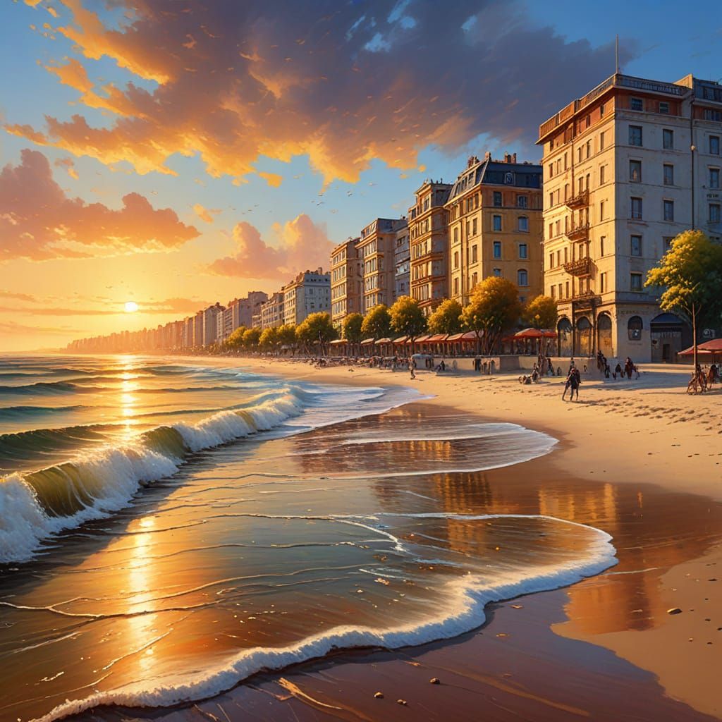 Impressionist Varna Cityscape at Sunset