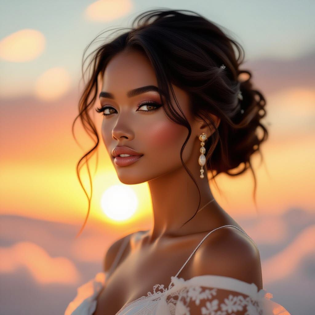 Dreamy Double Exposure: Woman Blended with Sunset