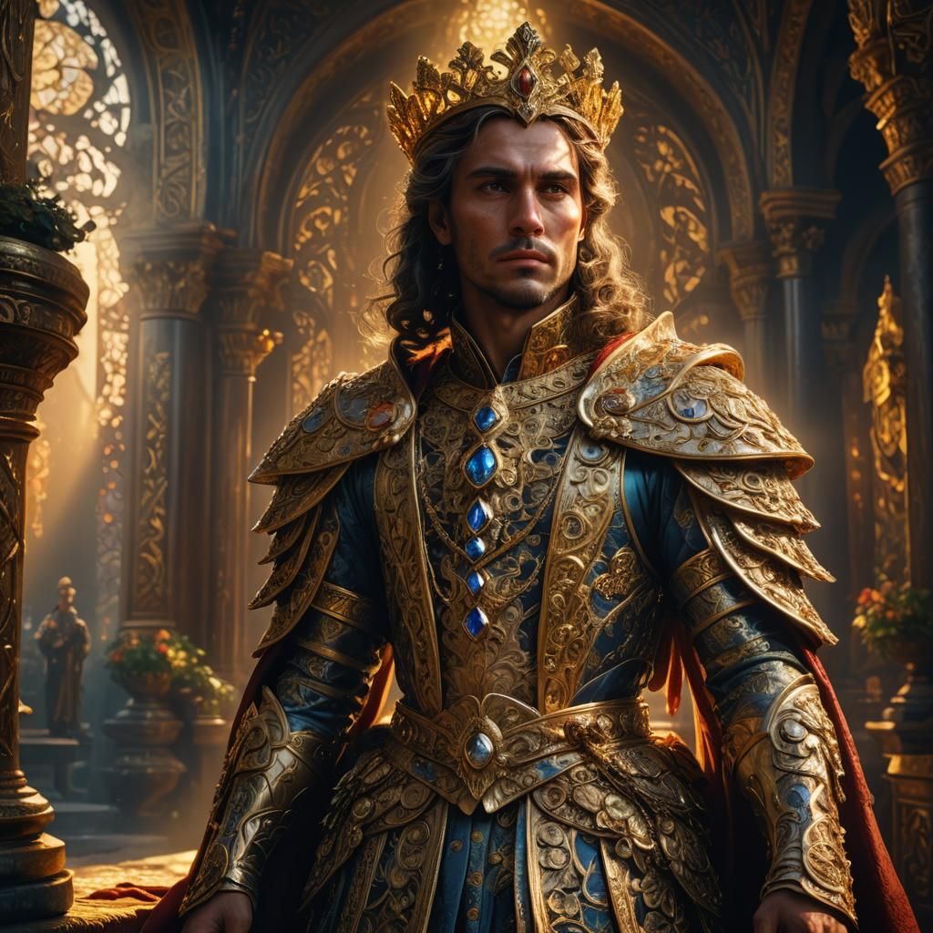 Regal Figure in Mystical Dawn-Lit Environment