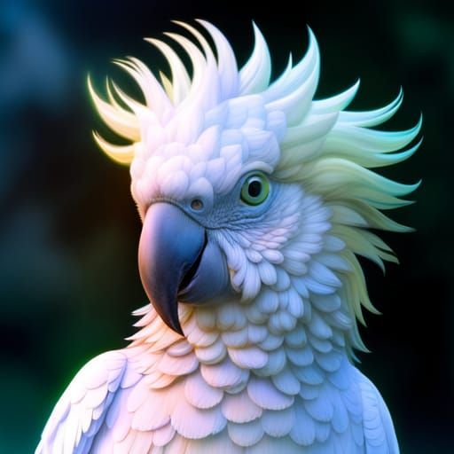 Colorful Furry Cockatoo in Lush Forest: Digital Painting