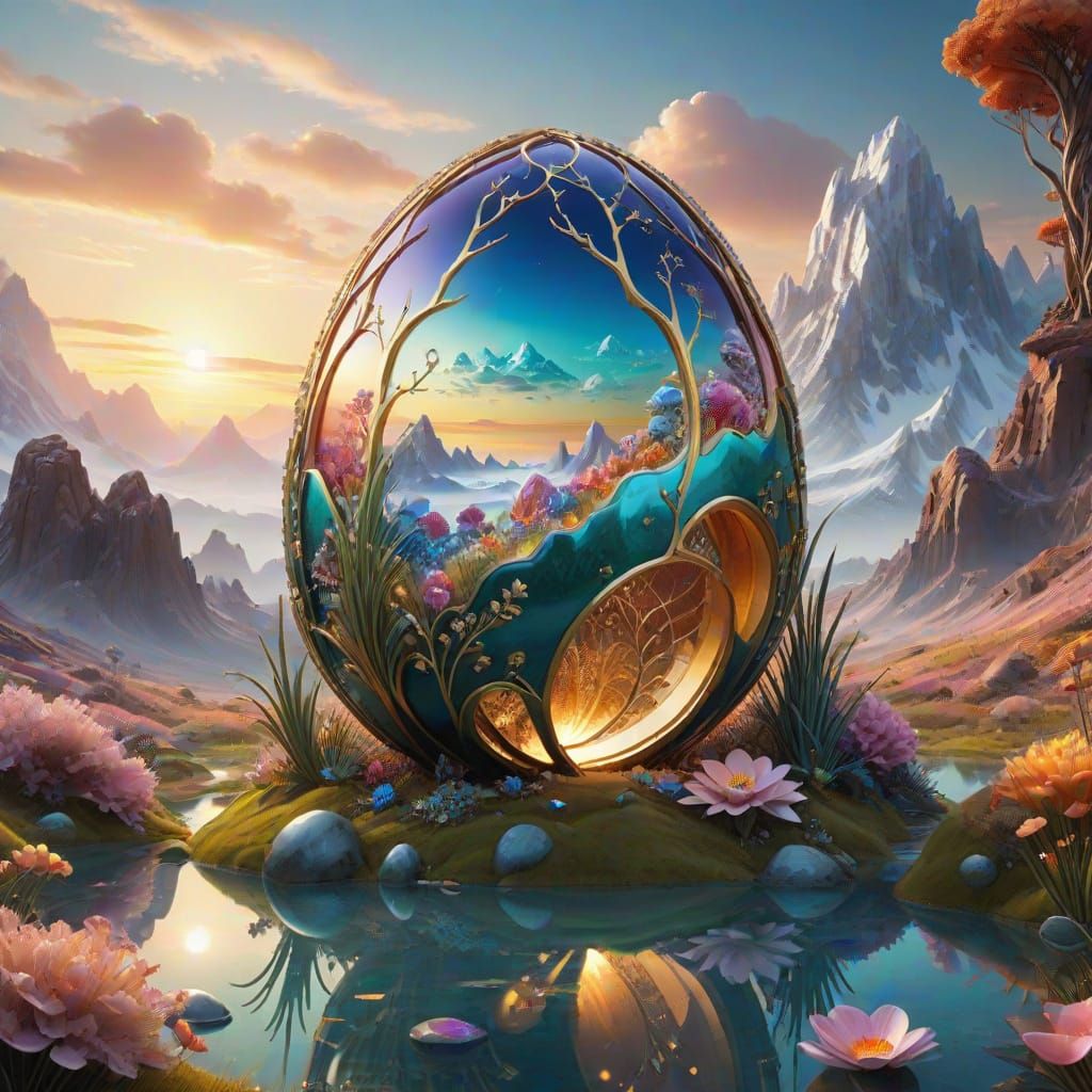 Faberge Egg on Alien Planet in Vibrant, Otherworldly Landsca...