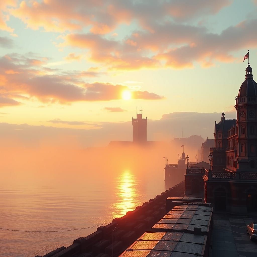 Cardiff Bay by Golden Sunset, Inspired by Cyberpunk and Fant...