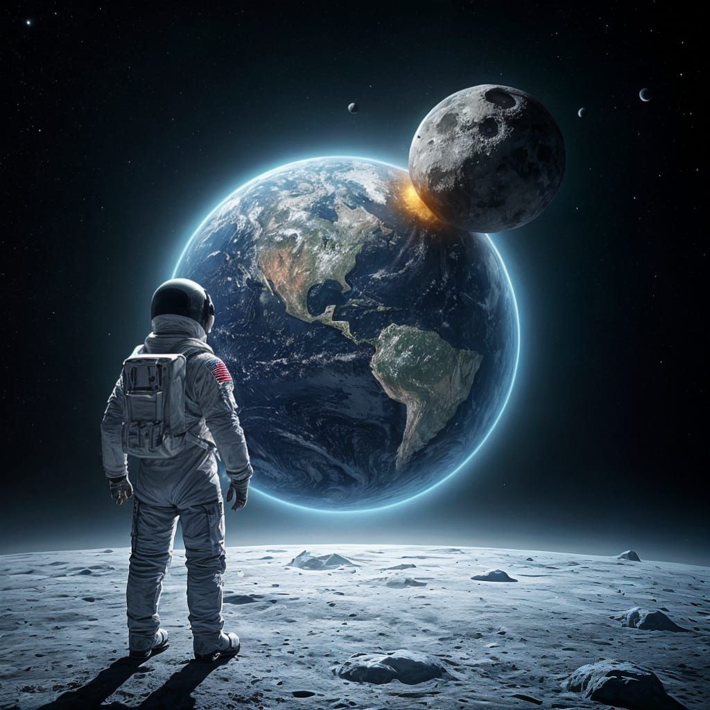 Astronaut Witnesses Earth's Collapse in Hyperrealistic Style