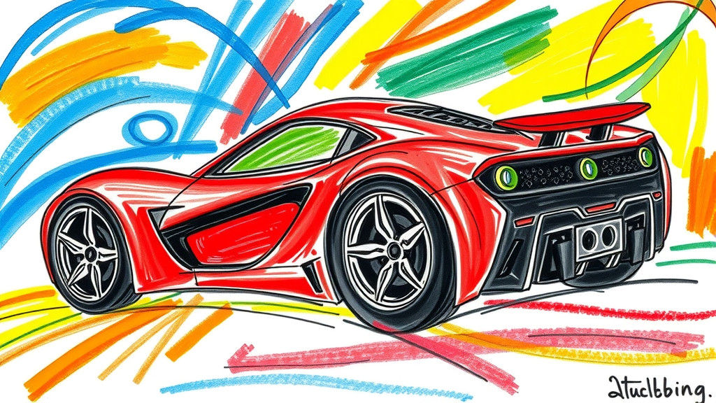 Abstract Supercar Crayon Doodle in Childlike Style