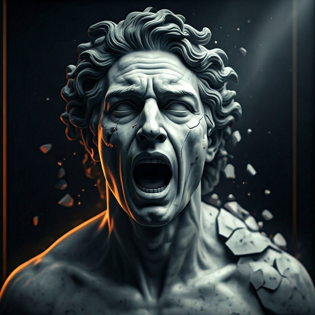 Marble Sculpture of Shattered Screaming Man