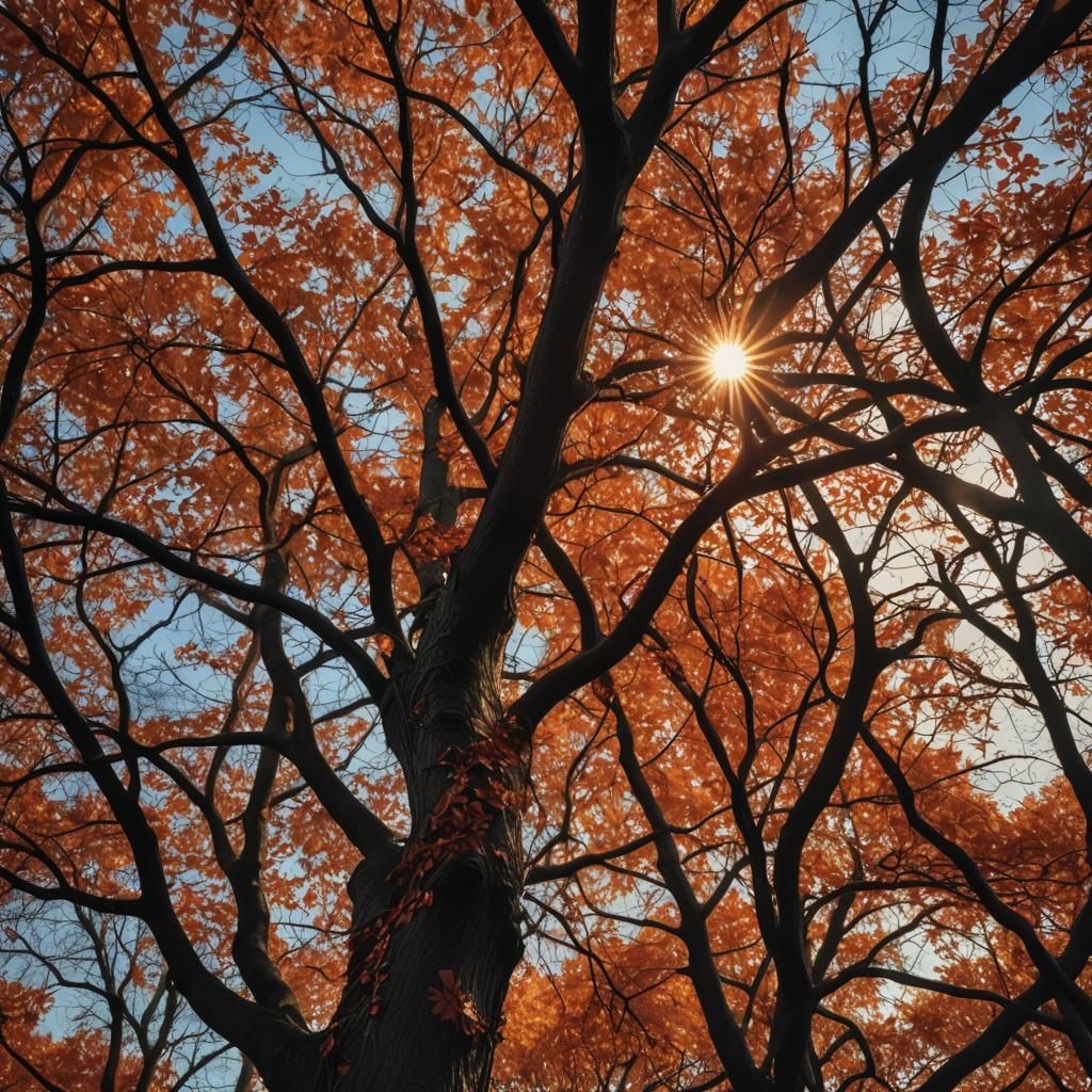 Hyperrealistic Autumn Sunlight Through Trees