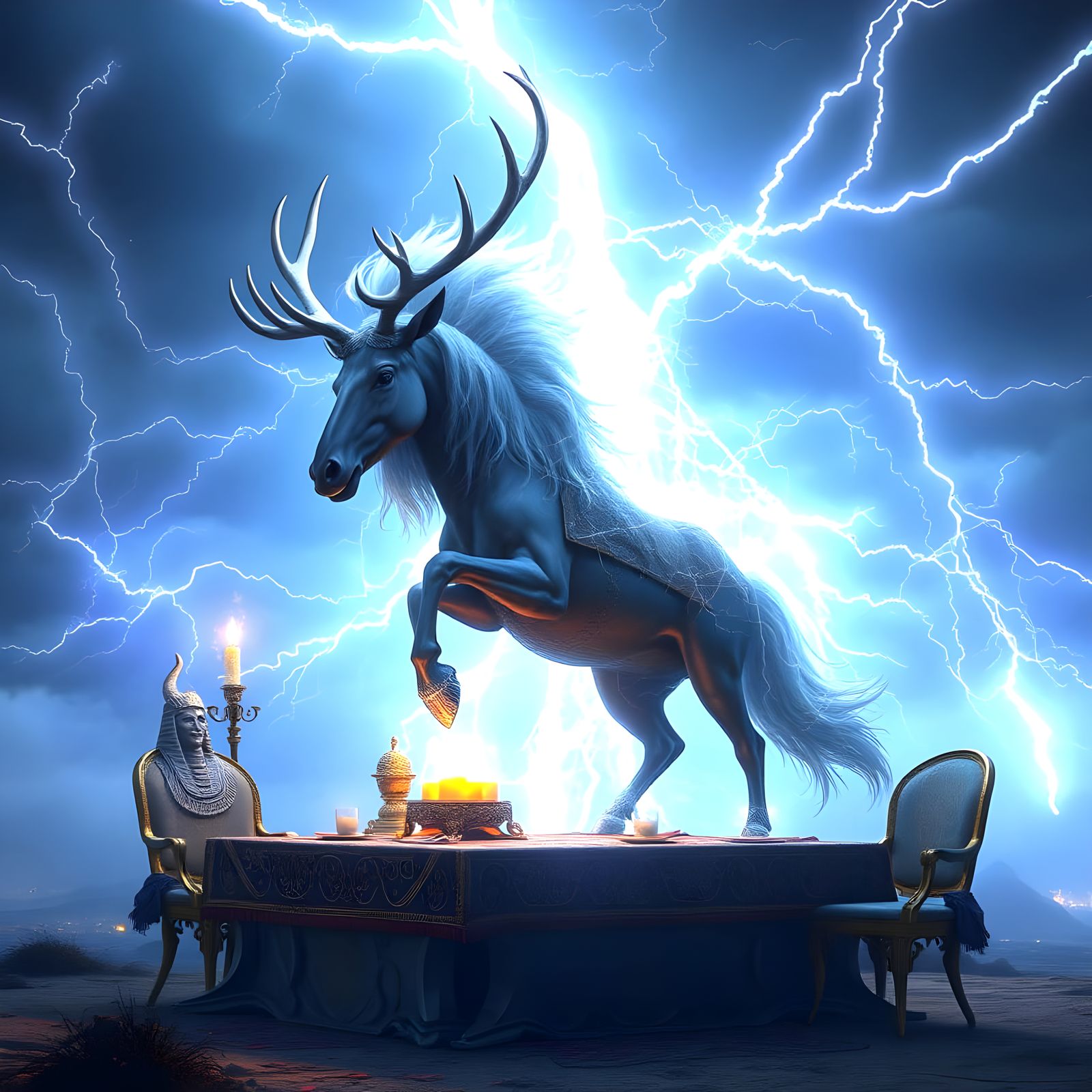 Surreal Elk in Ethereal Stormy Vortex