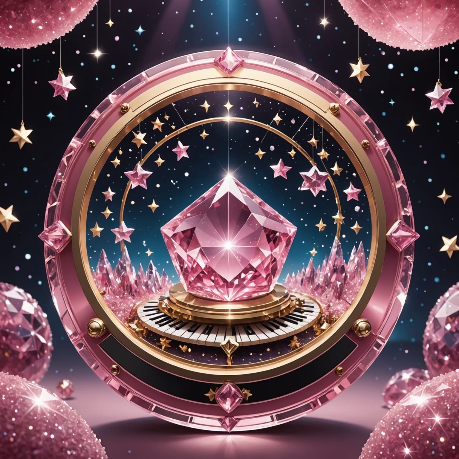 Pink Crystal Musical Instrument with Stars