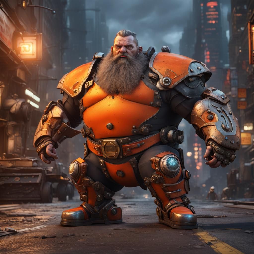 Dwarf Superhero Battles Robot in Detailed 8k