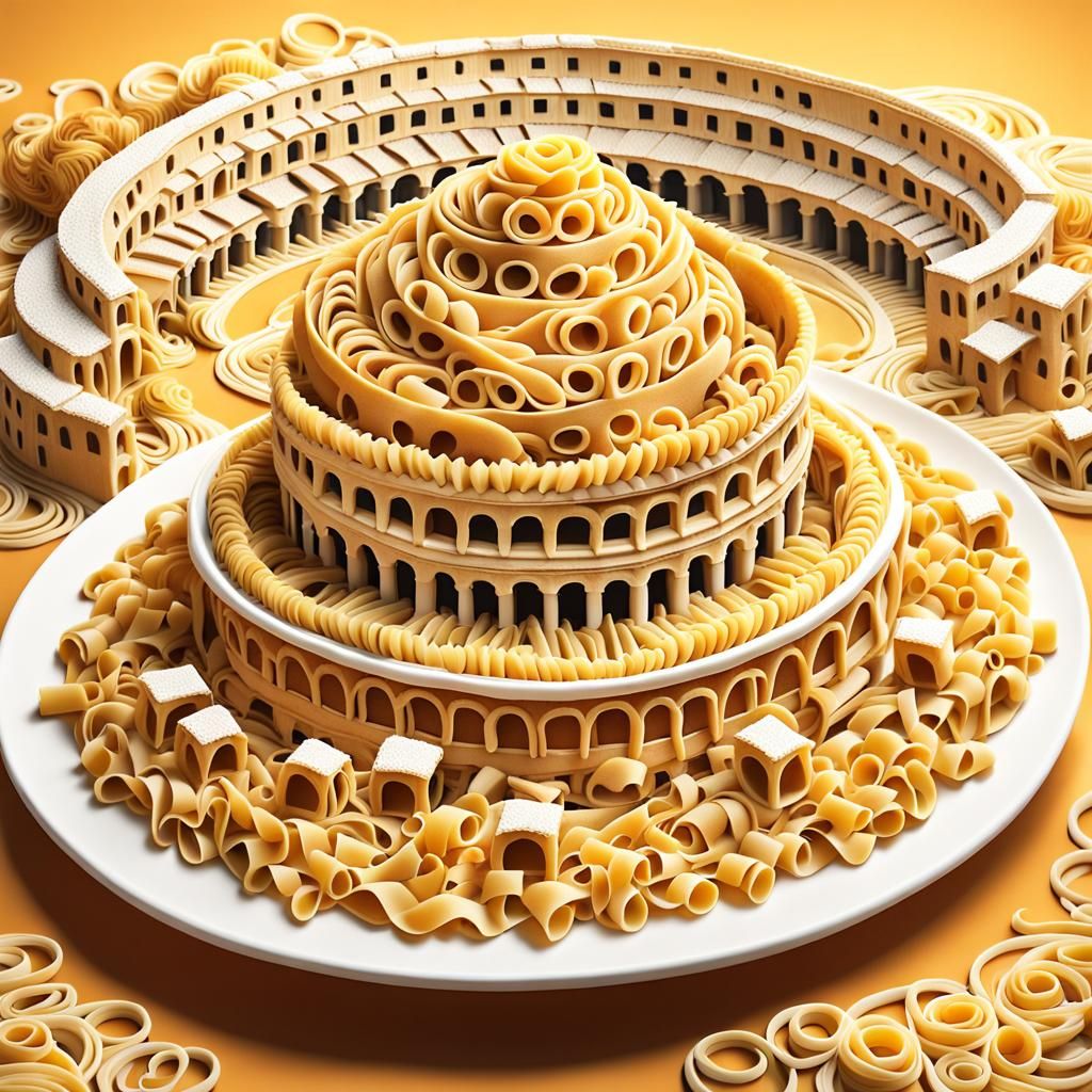 Pasta Colosseum: 3D Food Art Composition