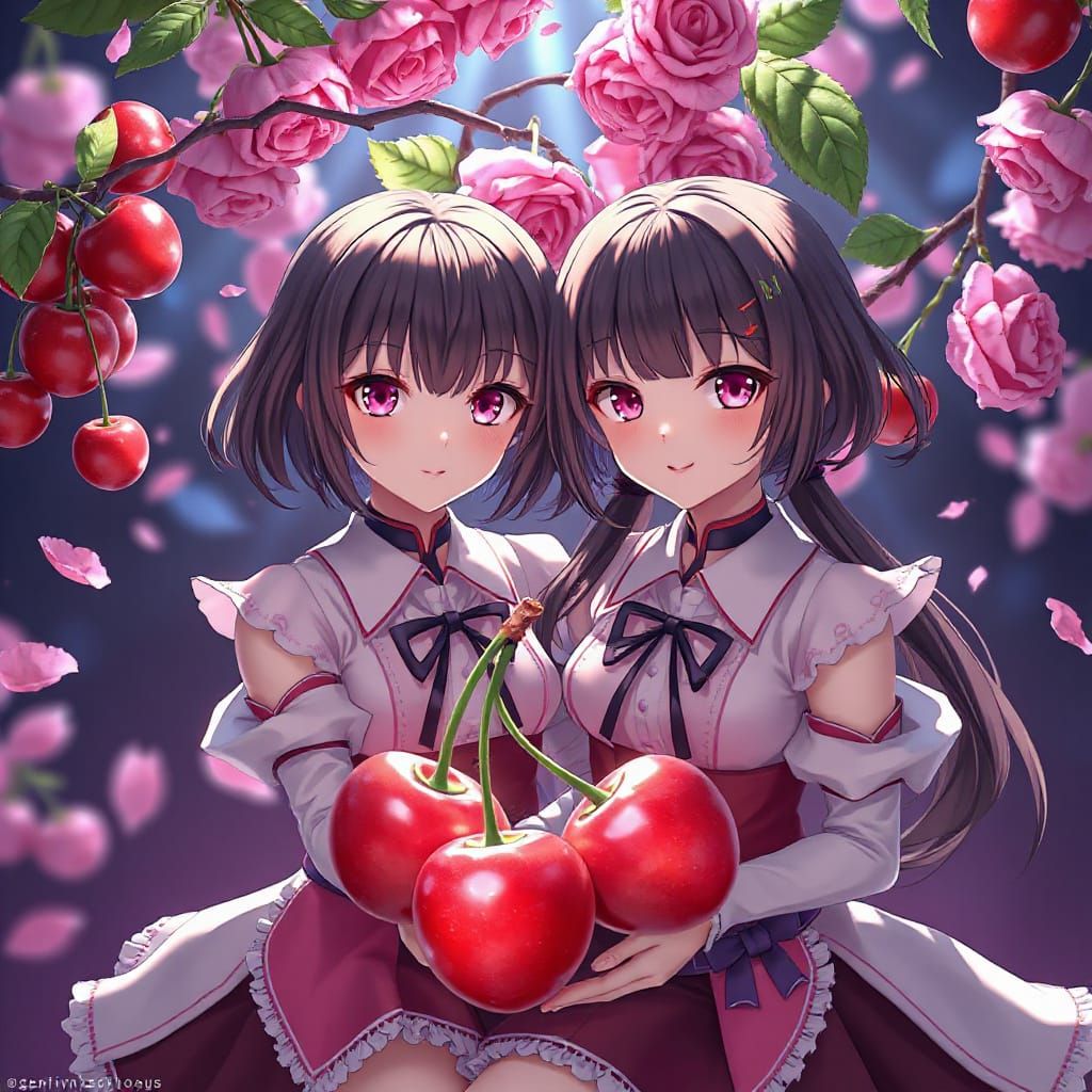 Vibrant Cherry Blossom Scene in Anime Style