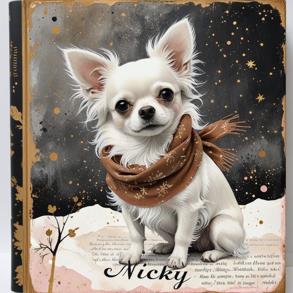 Vintage Art Nouveau Journal Cover with Nicky the Chihuahua