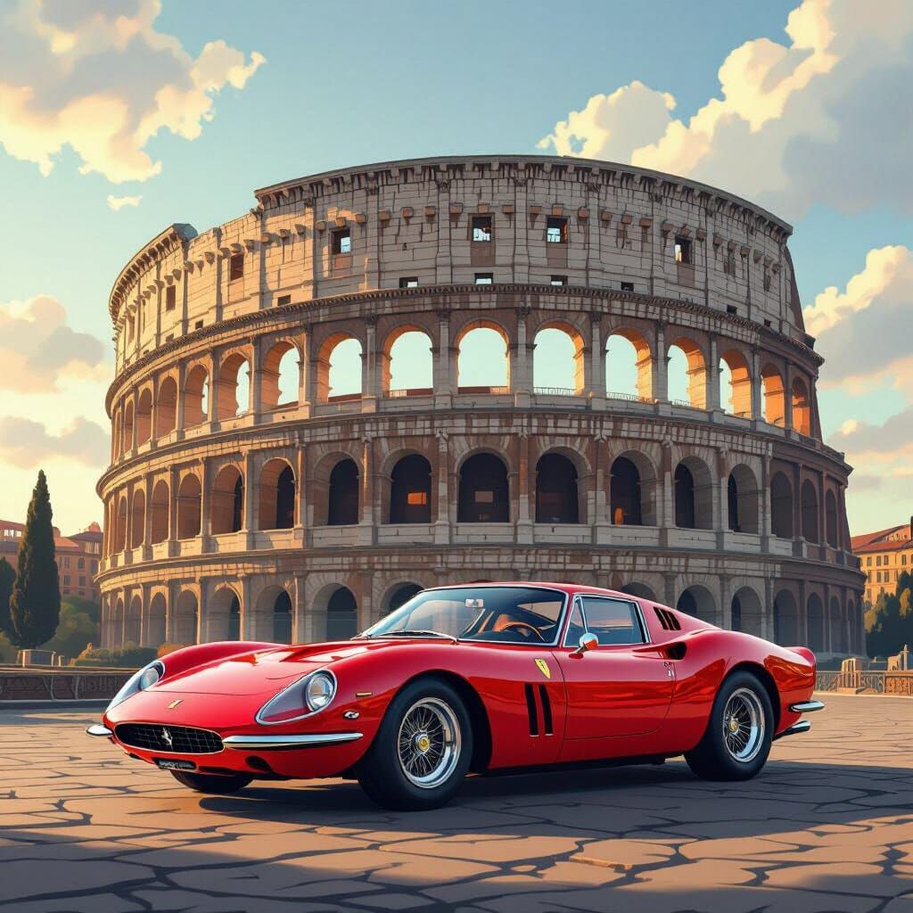 Ferrari 250 GTO at the Colosseum in Futuristic Style