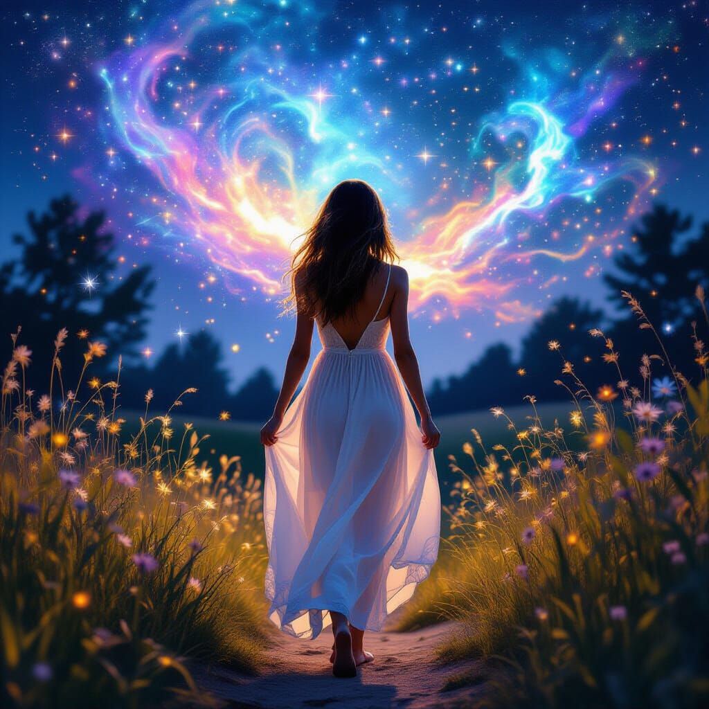 Ethereal Summer Night: A Holographic Visionary Illustration