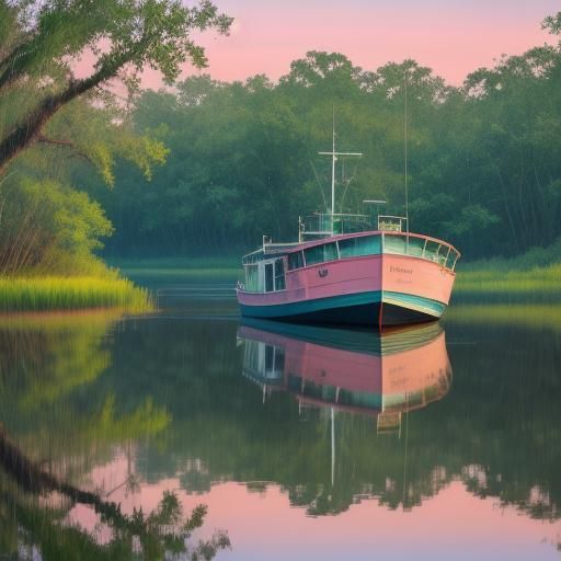 Louisiana Bayou Shrimp Boat in Pastel Colors