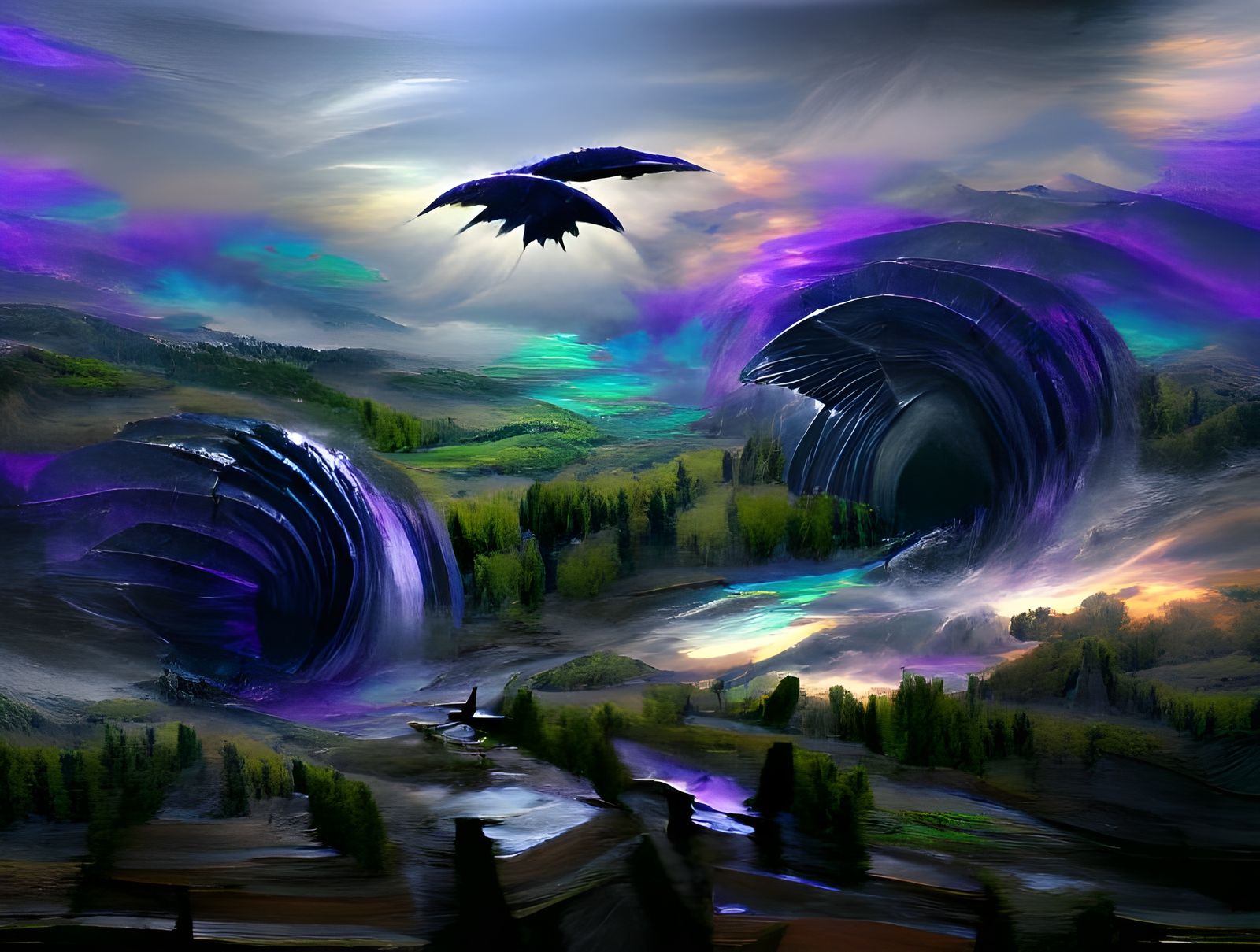 Iridescent Raven Vortex Matte Painting