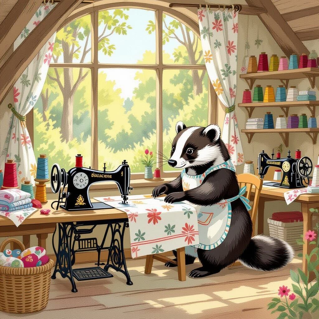 Badger Tailor Shop in Woodland Clearing, Classic Children's ...
