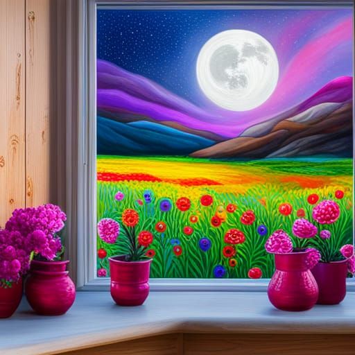 Crystal Window Over Snowy Field with Reindeer