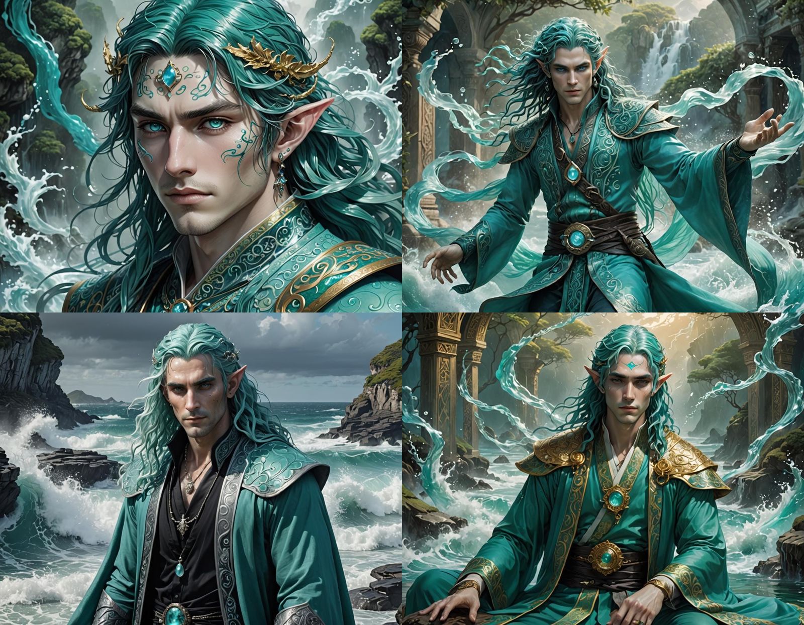 Half-Elf Water Warlock Portrait in Cel-Shaded Style