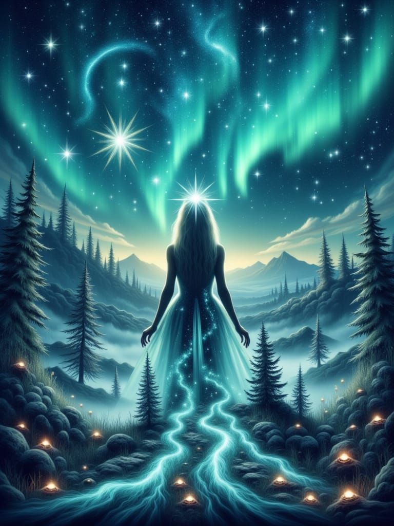 Nordic Star Tarot Card with Northern Lights