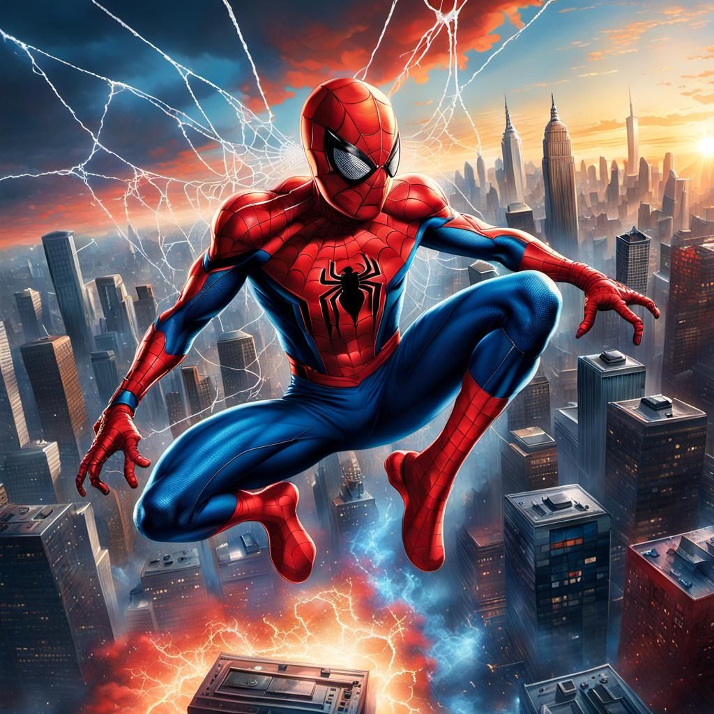 Spider-Man with Transforming Legs in Comic Book Style